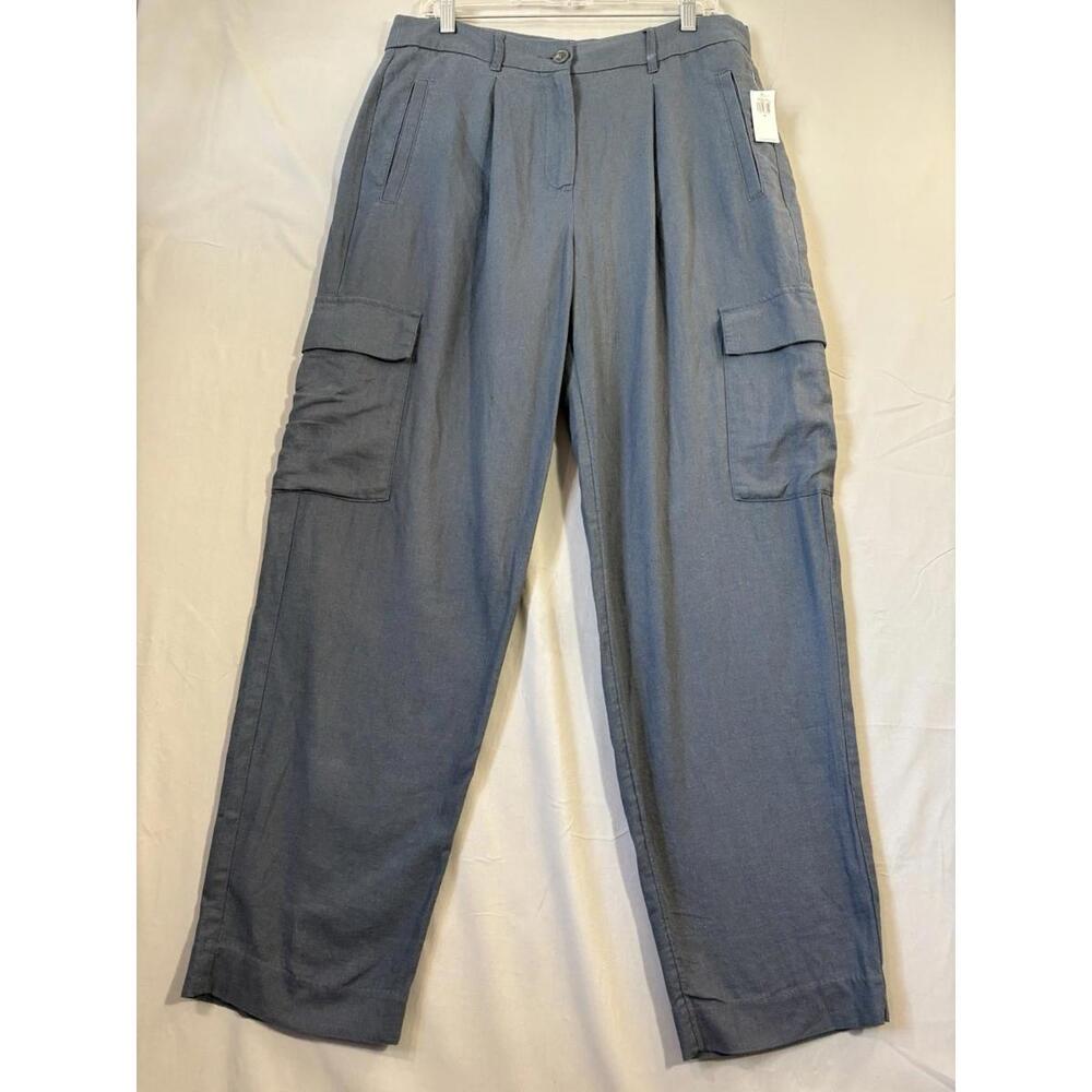 Old Navy Blue Linen Blend Cargo Pants sz M NWT Extra Highrise Taylor Straight